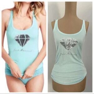 Victoria's Secret Light Blue Tank Top with Silver Diamond Design “Just Married”